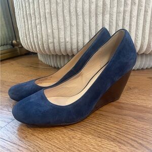 Cole Haan Blue Wedge Shoes with Suede Upper and Medium Heel